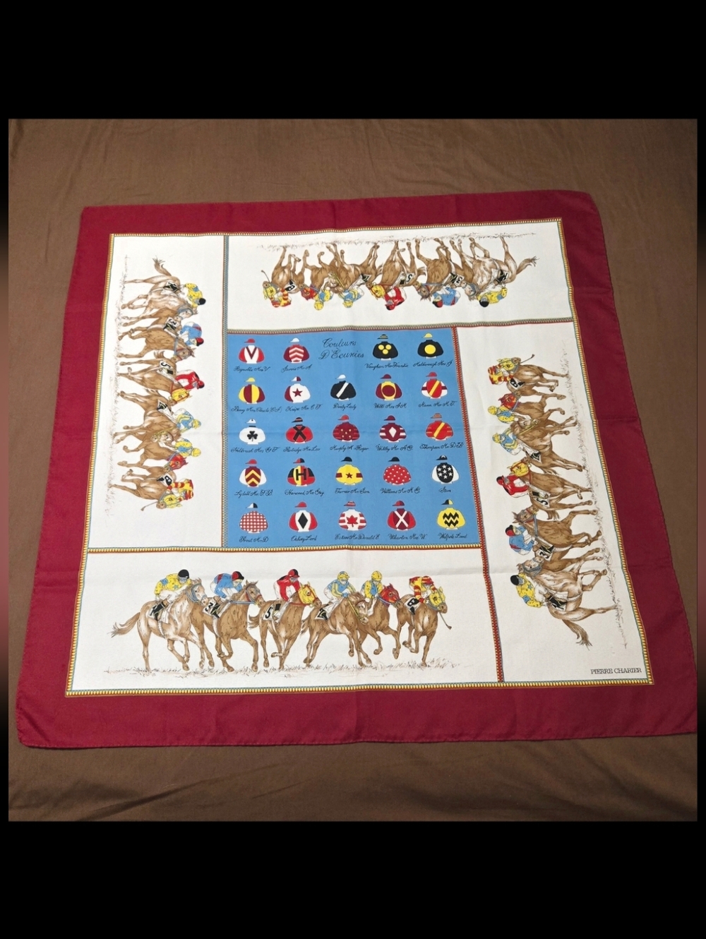 Vintage Pierre Charier Equestrian Horse Square Scarf Couleurs D’Ecuries stable